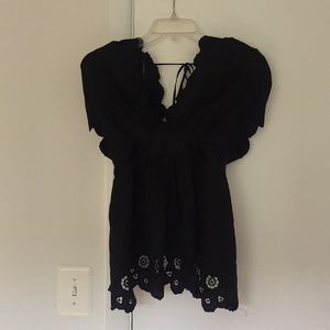 Bebe Black backless linen top